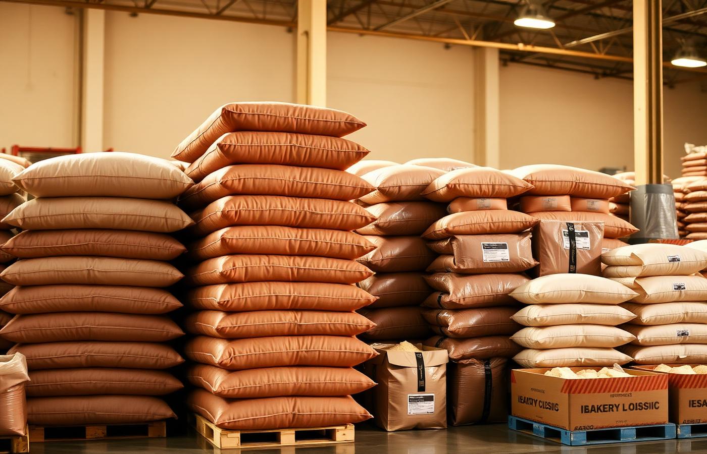 Bulk sacks of bakery raw materials stocked in the DM BakeCraft warehouse